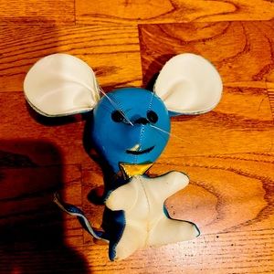 Vintage blue white leather mouse rat toy made in Japan